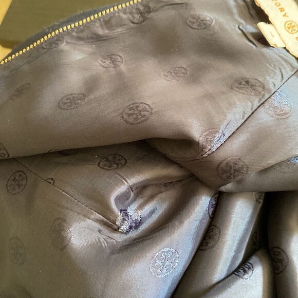 Tory Burch 10 Wool Blend Evelina Sheath Dress Navy Blue Gold Detail - Picture 8 of 8